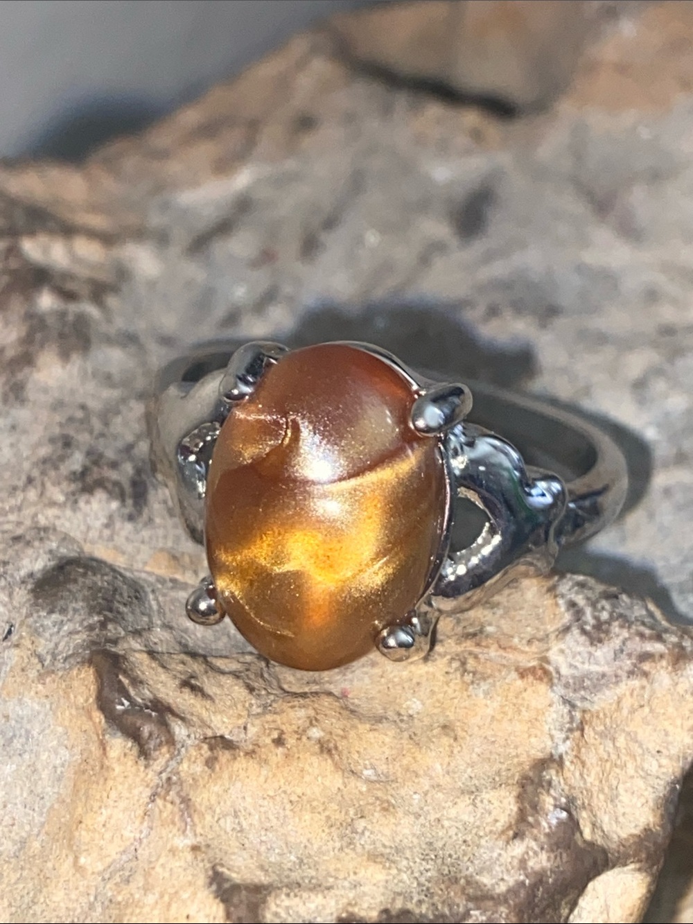 5/$10❤️❤️❤️NEW Silver Tone Zinc Alloy Resin Swirl Cabochon Ring